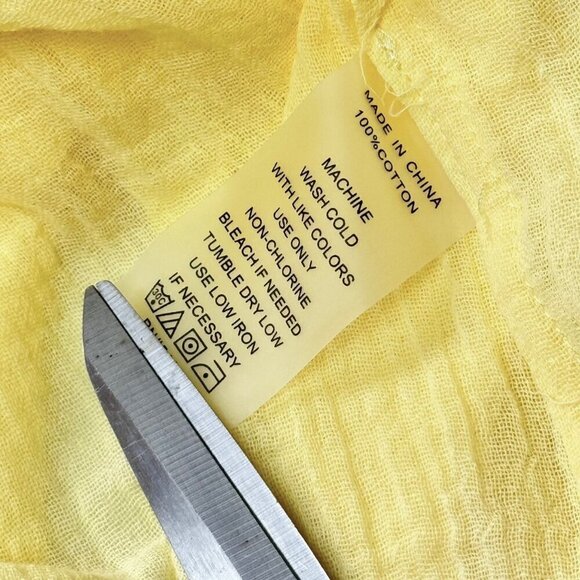 NWT 100% Cotton Tunic Top  Sz.L Pastel Yellow Crinkle V-Neck Minimalist Cottage - Picture 9 of 12